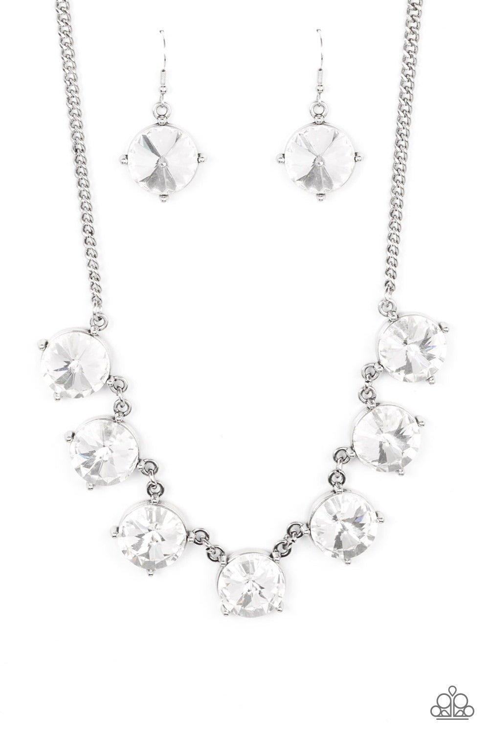 The SHOWCASE Must Go On - White Gem Silver Short Necklace