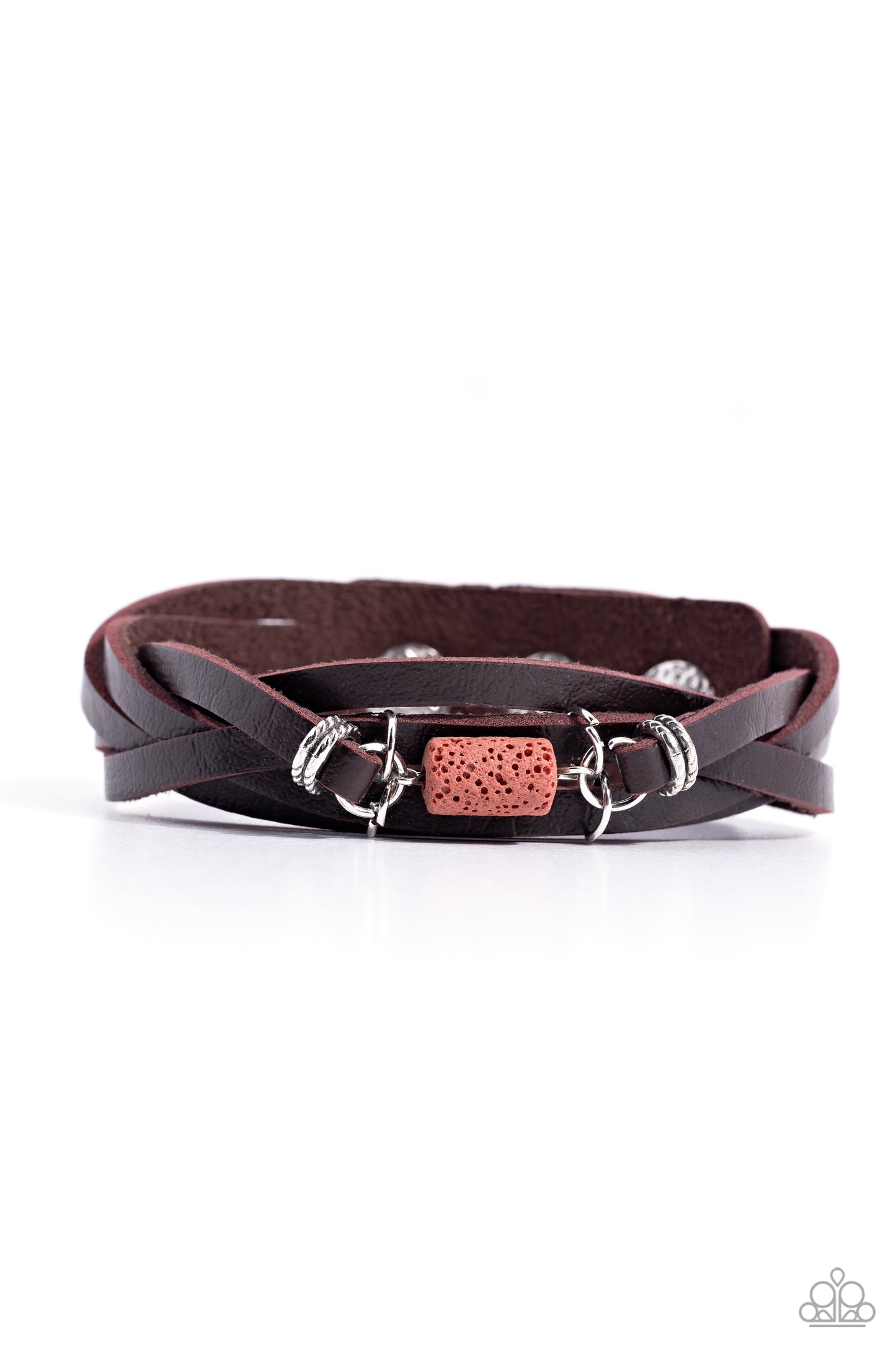 Metamorphic Monument - Red Lava Brown Leather Urban Wrap Bracelet