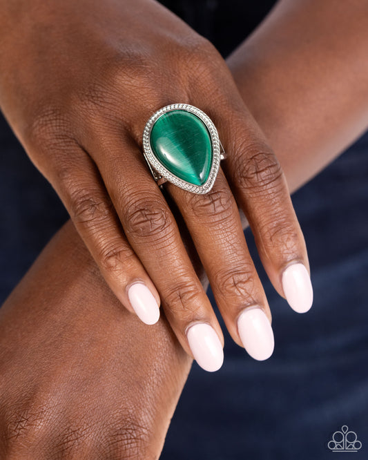 The Rain in MAINE - Green Cat's Eye Silver Ring