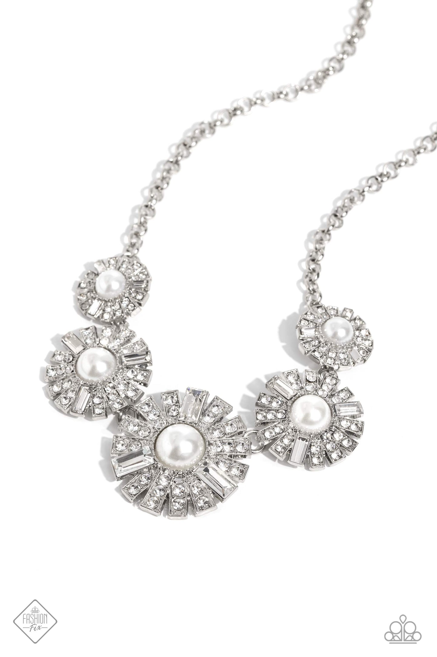 Gatsby Gallery - White Pearl Silver Flare Short Necklace - Fashion Fix