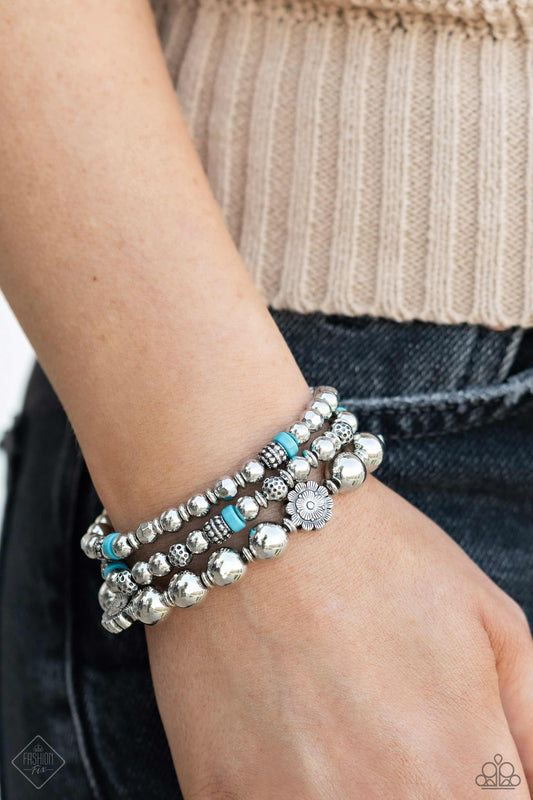 Garden Party Passion - Blue Turquoise Silver Stretchy Bracelet Set - Fashion Fix, November 2023