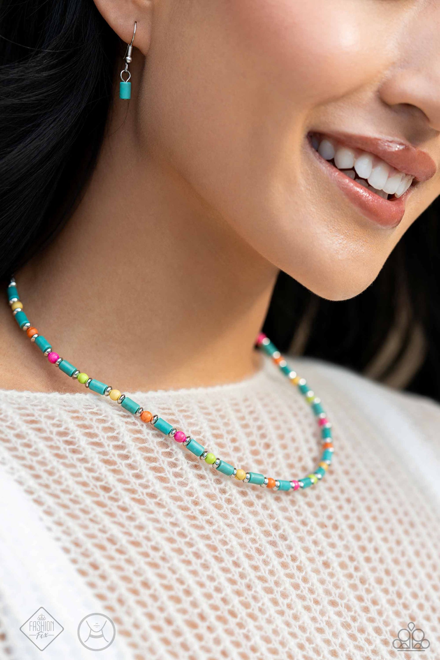 Arid Ambiance - Blue Turquoise Silver and Colorful Bead Choker Necklace - Fashion Fix