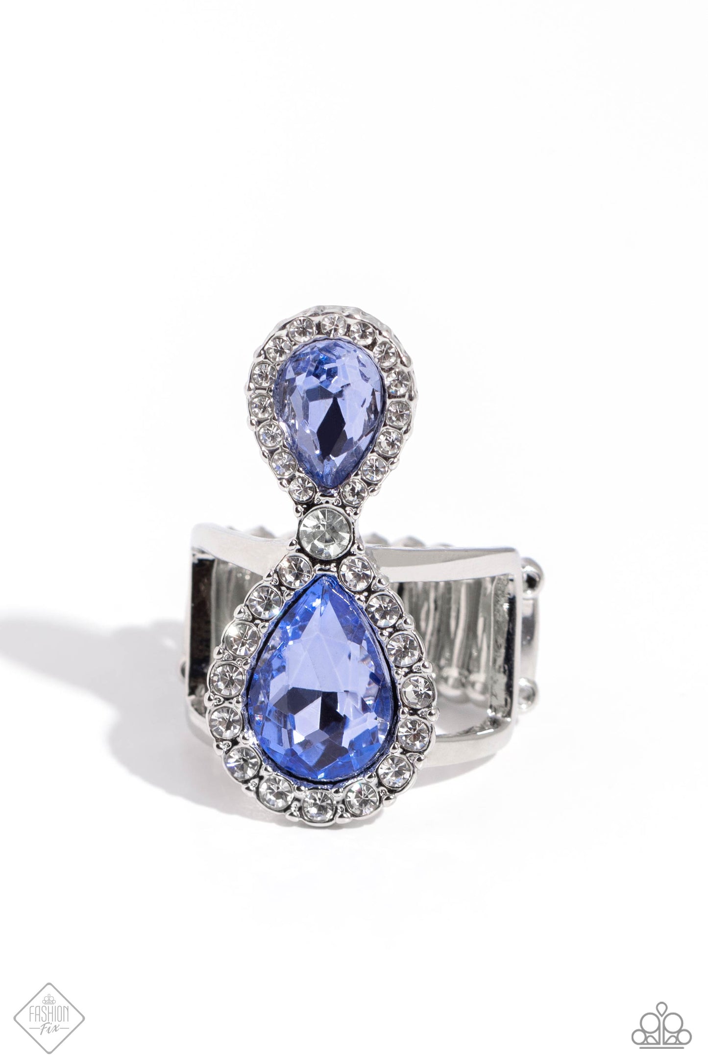 Majestic Manifestation - Blue Gem White Rhinestone Silver Ring - Fashion Fix