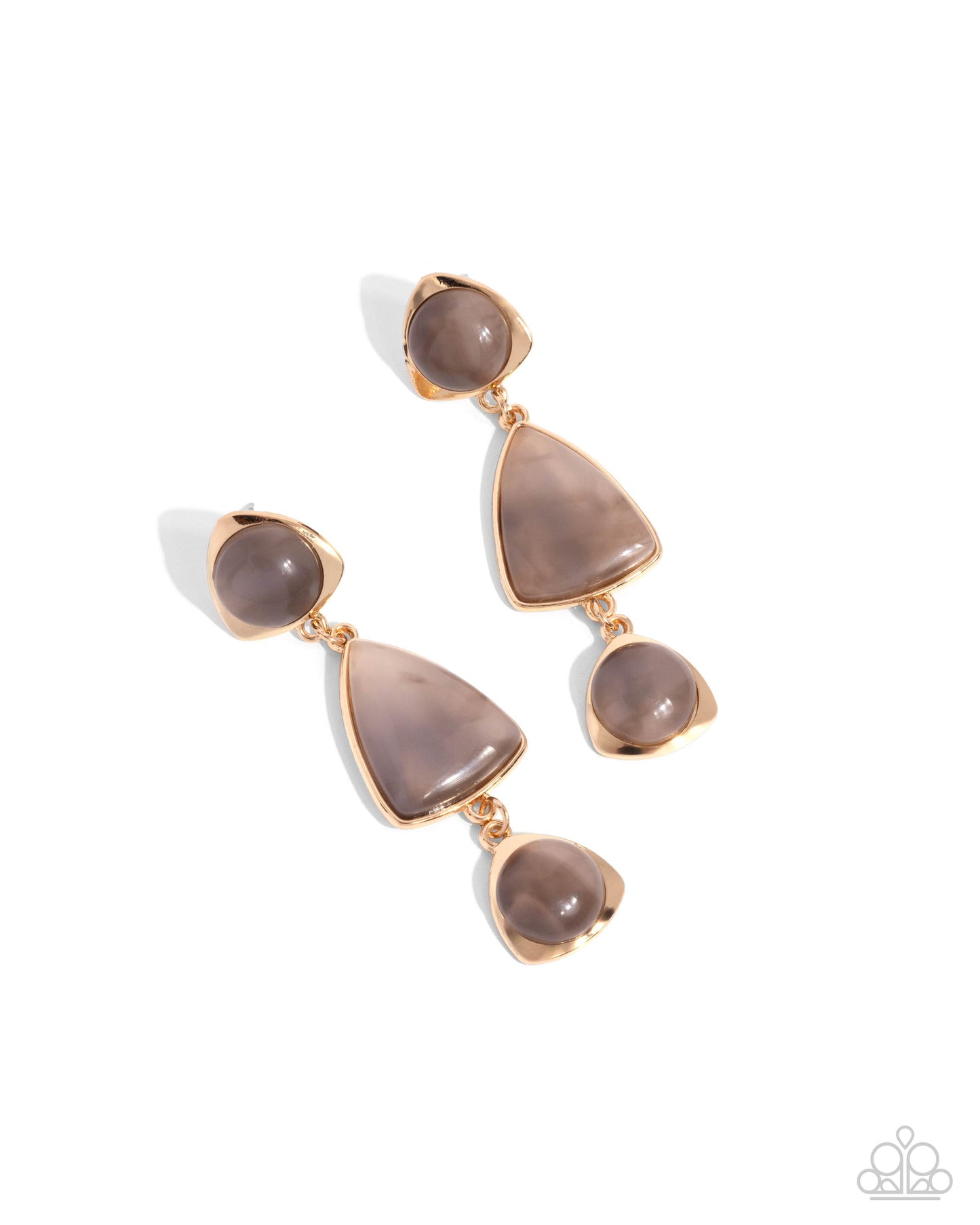 Foreign Exchange - Brown Acrylic Bead Gold Frame Post Earrings