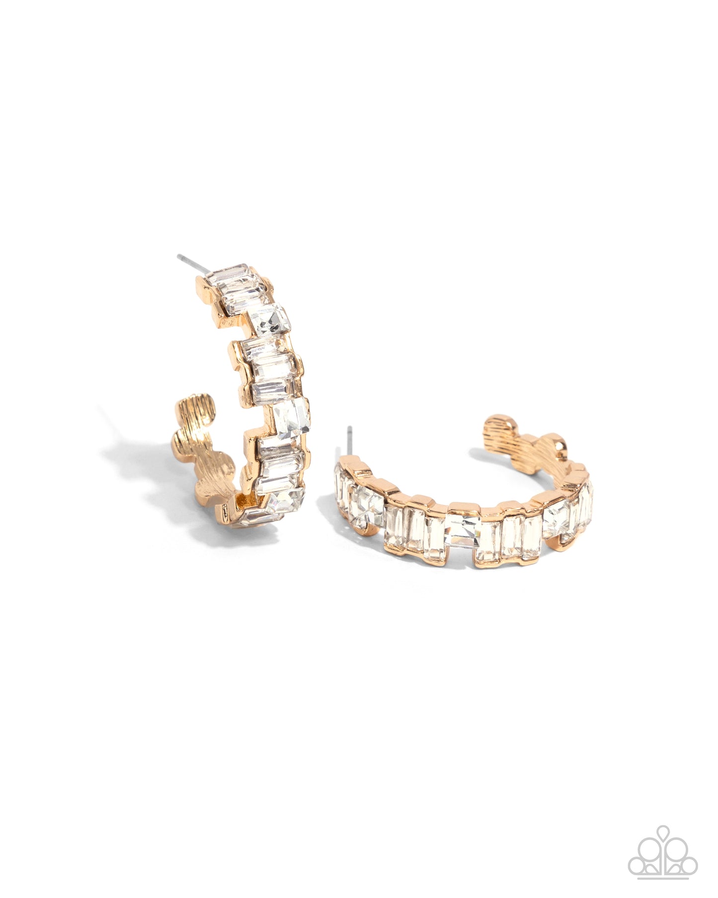 Fashionably Framed - Gold White Rhinestone Hoop Post Earrings