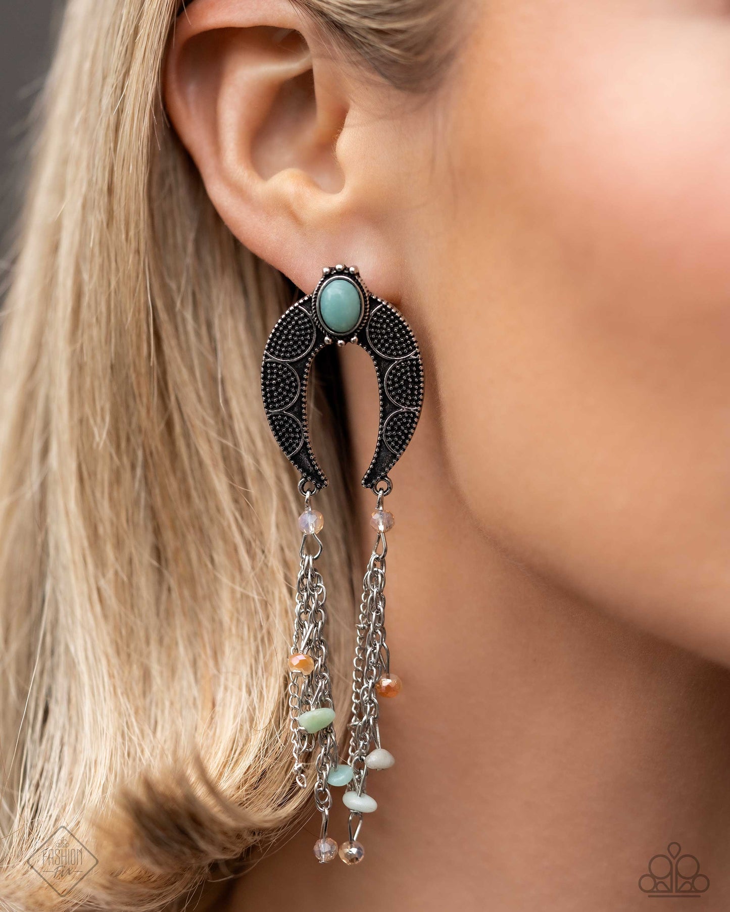 Sahara Sway - Multi Turquoise Silver Horseshoe Post Earrings - Fashion Fix