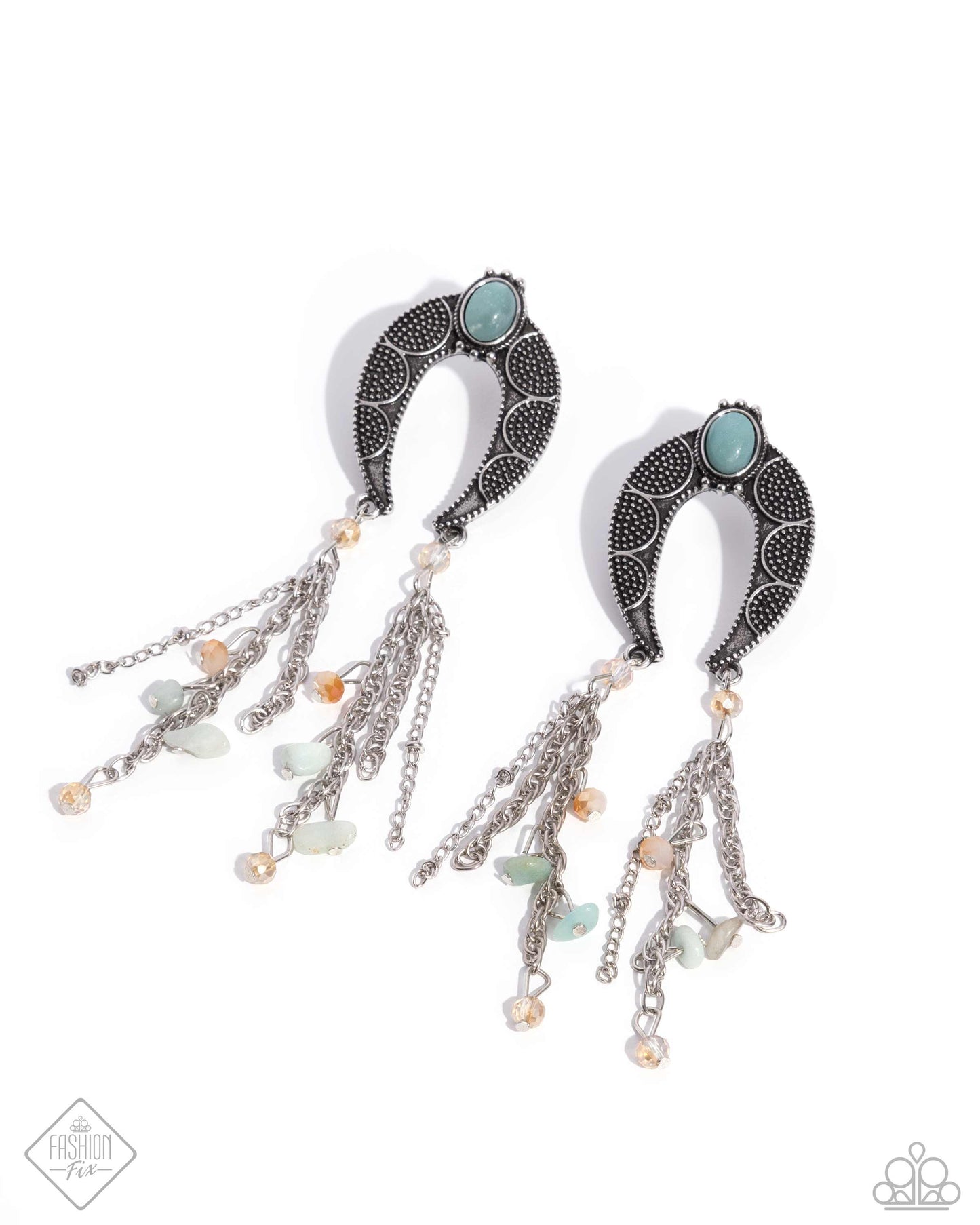 Sahara Sway - Multi Turquoise Silver Horseshoe Post Earrings - Fashion Fix