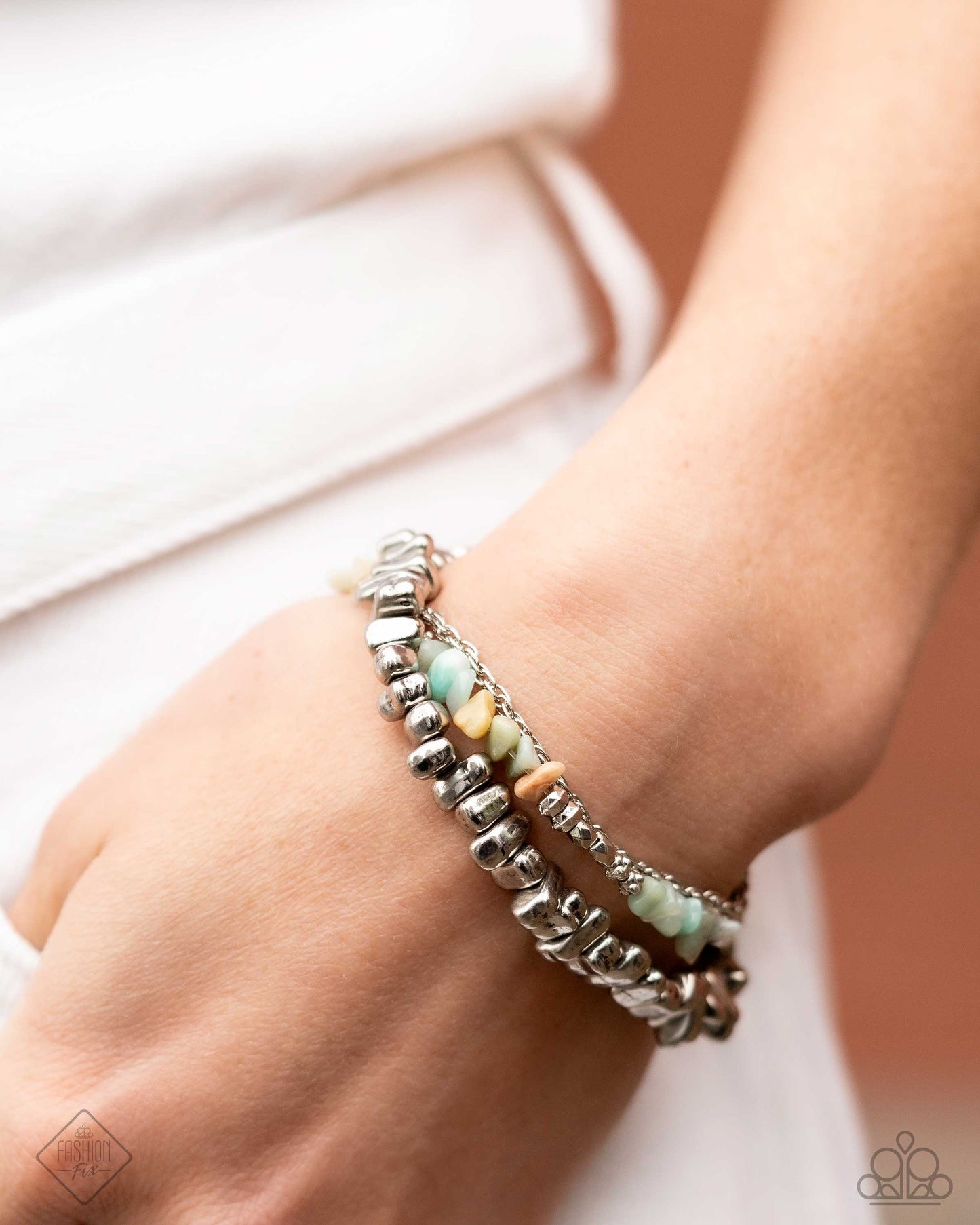 Sahara Serenade - Multi Color Stone Silver Bead Clasp Bracelet - Fashion Fix