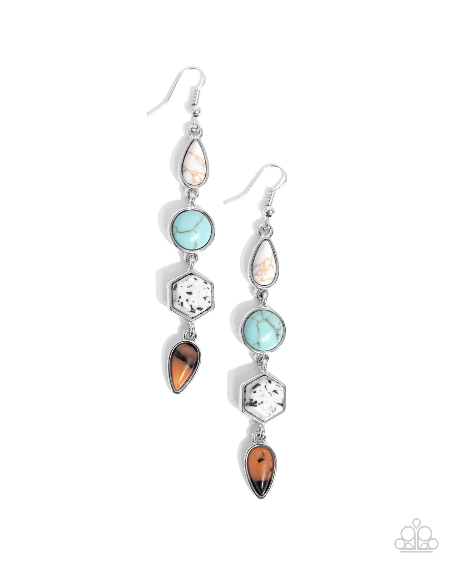 Singular Stones - Multi Turquoise Tigers Eye Silver Fishhook Earrings