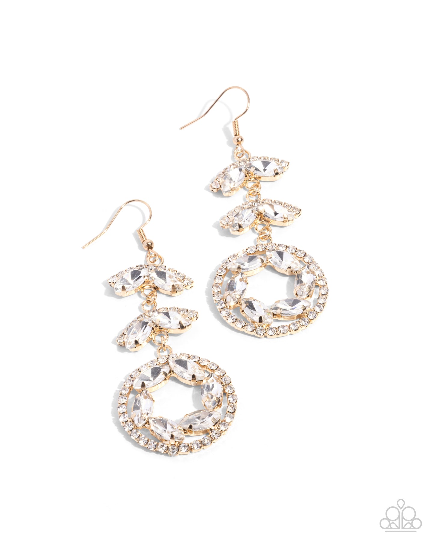 Polished Pattern - Gold Circle White Rhinestone Fishhook Earrings