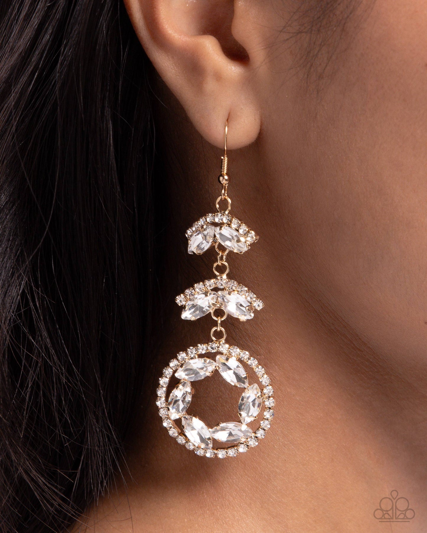 Polished Pattern - Gold Circle White Rhinestone Fishhook Earrings