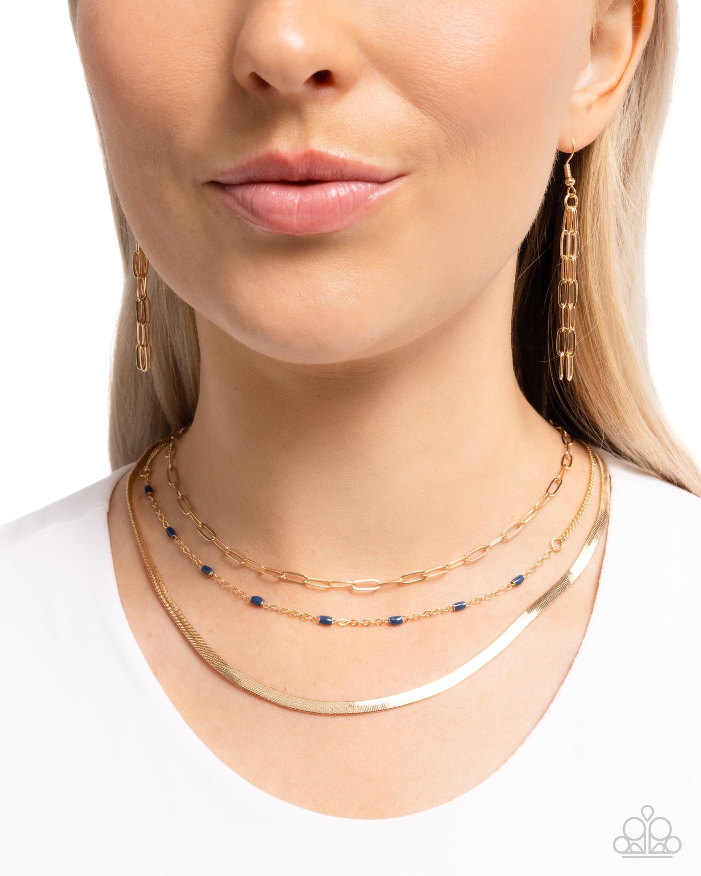 Mismatched Magic - Blue Bead Gold Layered Short Necklace