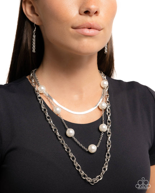 High-Class Haute - White Pearl Silver Layered Short Necklace