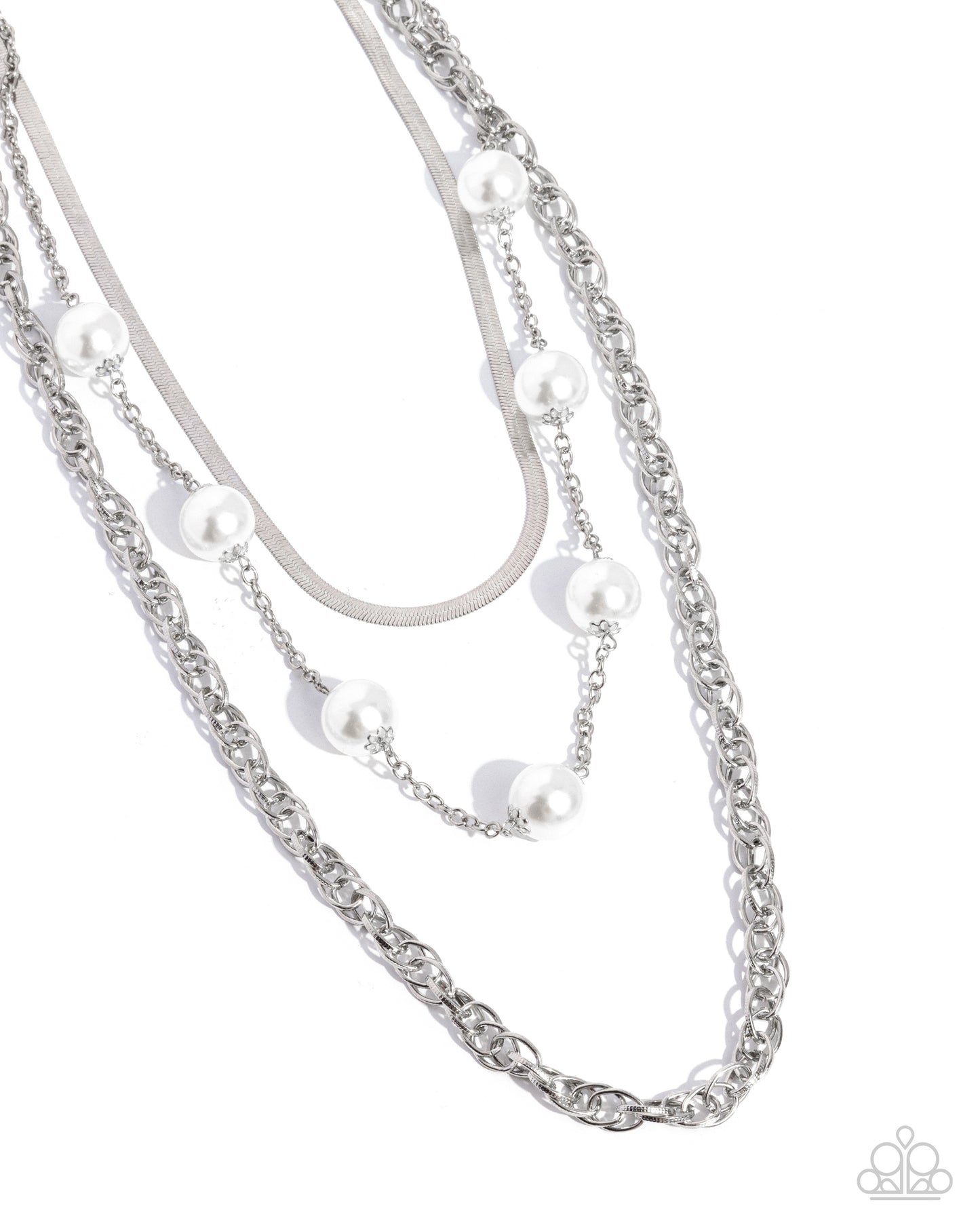 High-Class Haute - White Pearl Silver Layered Short Necklace