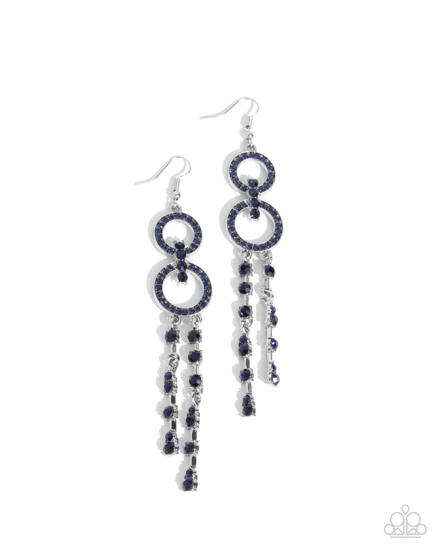 Chic Crowd - Blue Rhinestone Silver Circle Fishhook Earrings