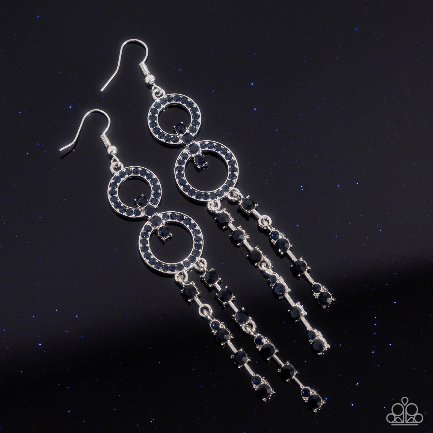 Chic Crowd - Blue Rhinestone Silver Circle Fishhook Earrings