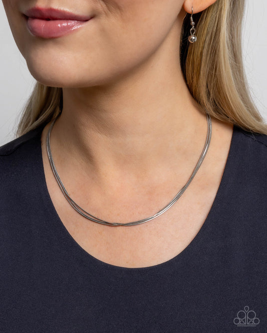 Classy Companion - Silver Layered Snake Chain Short Necklace