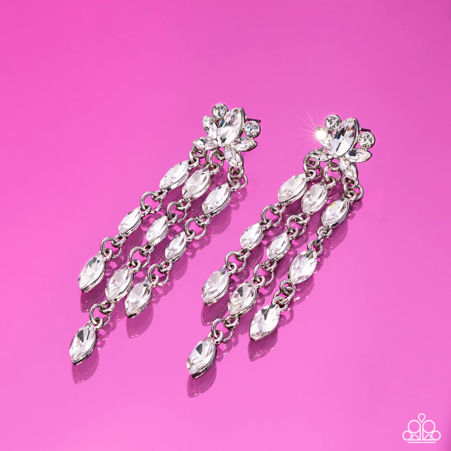 Lively Lure - White Gem Silver Post Earrings