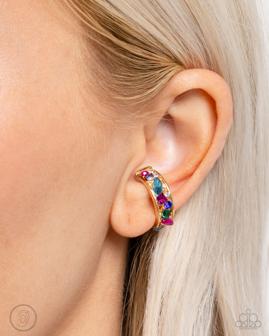 Adorable Assortment - Gold Multi Color Rhinestone Ear Cuff Earrings