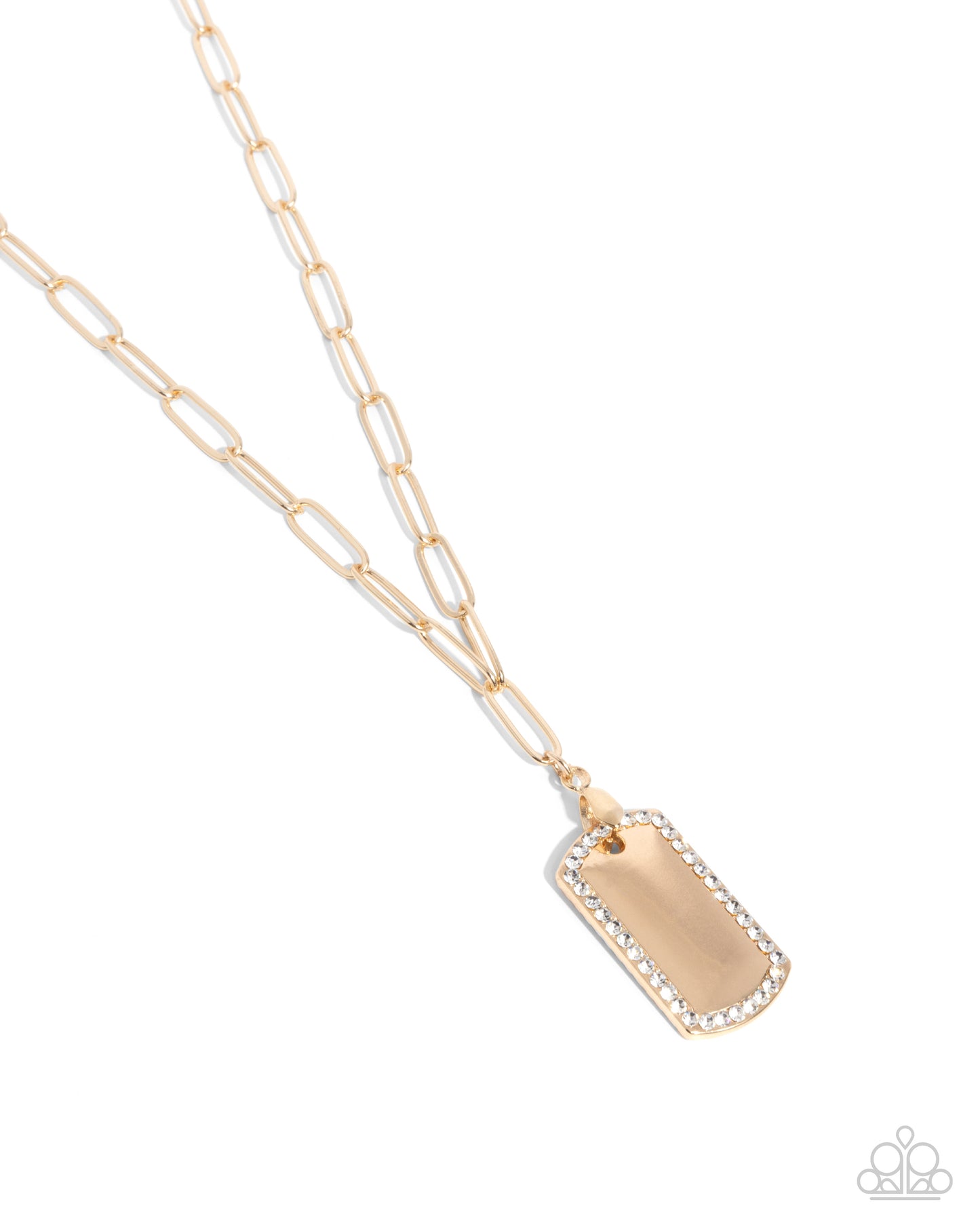 Simple Street - Gold Tag White Rhinestone Short Necklace