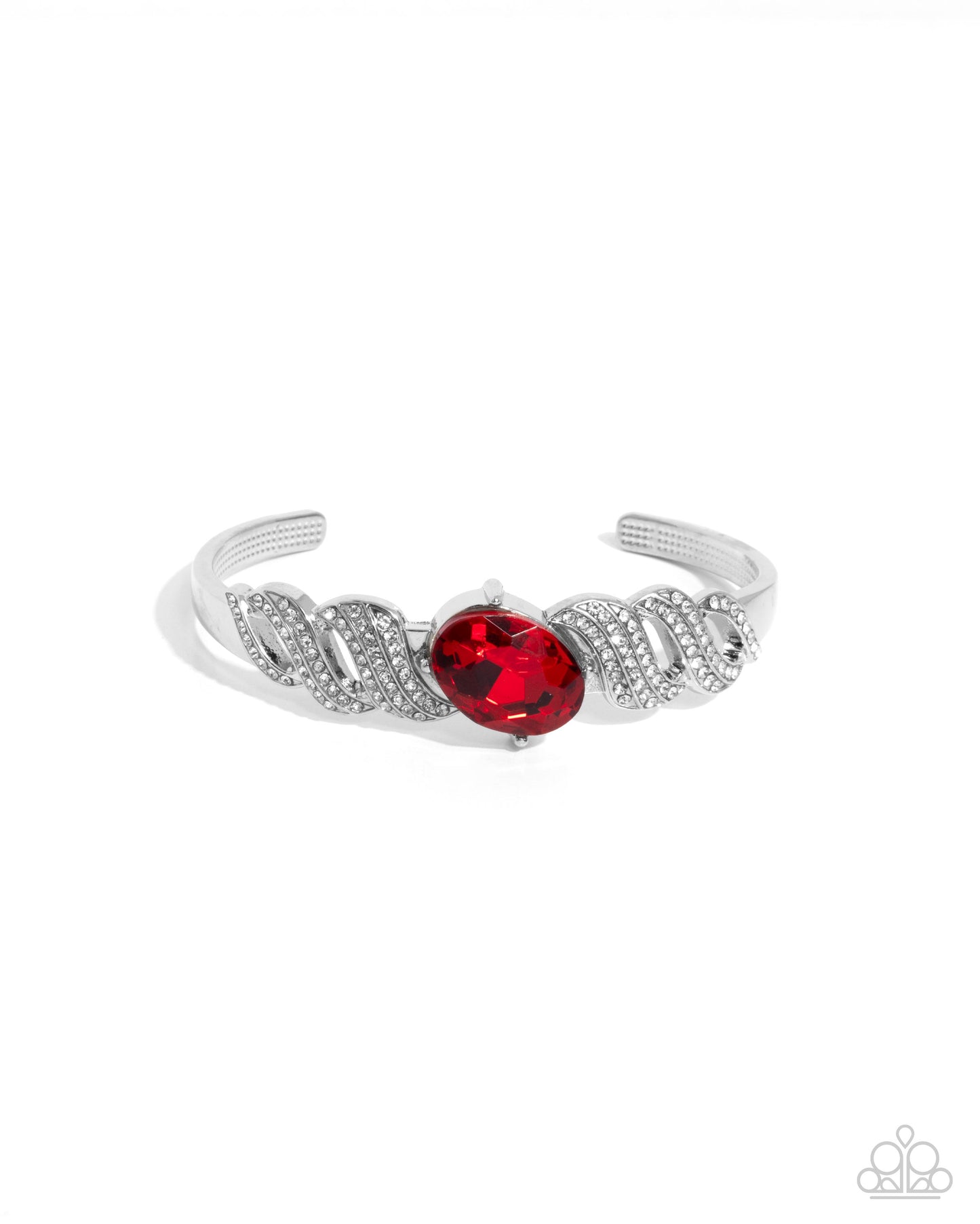 Sentimental Society - Red Gem White Rhinestone Silver Cuff Bracelet
