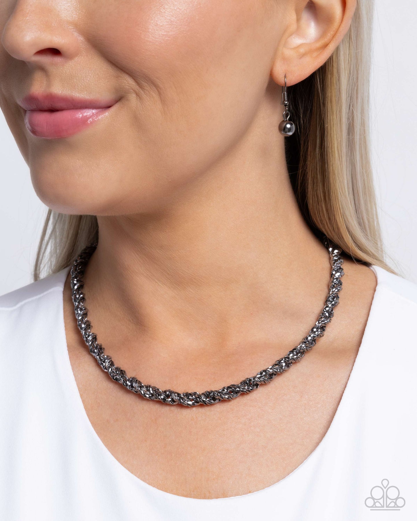 Edgy Etching - Black Gunmetal Choker Necklace