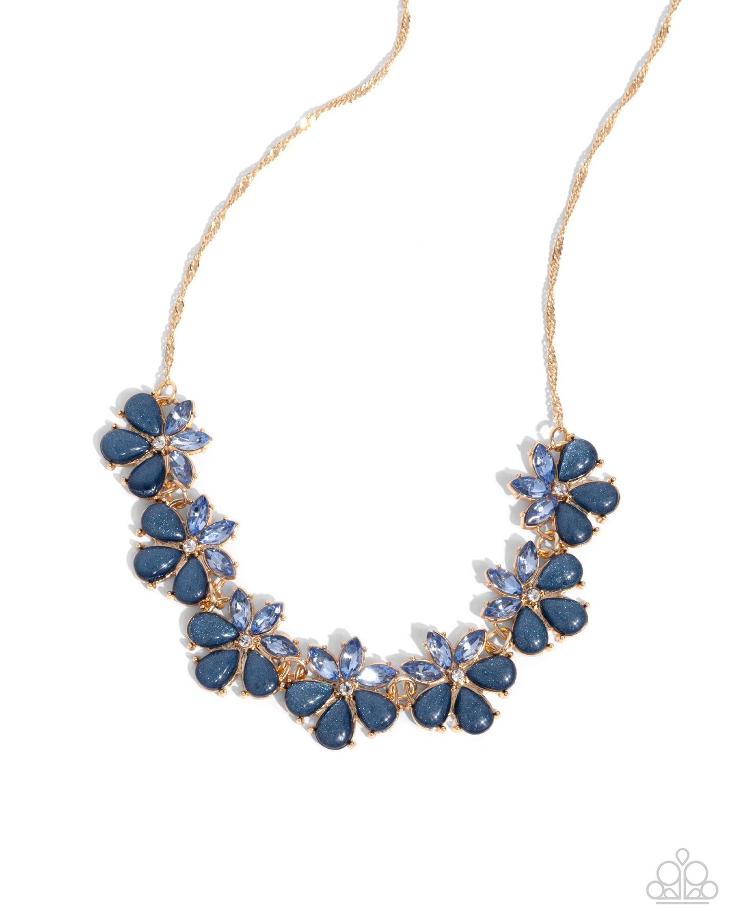 Consistent Chic - Blue Gem Floral Gold Short Necklace