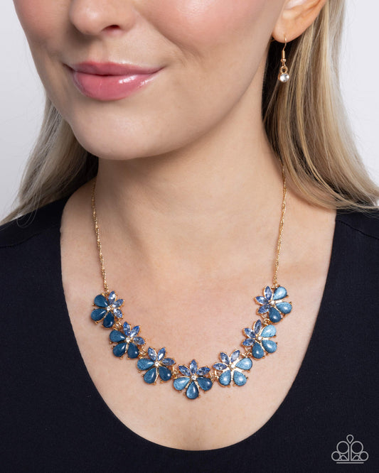 Consistent Chic - Blue Gem Floral Gold Short Necklace