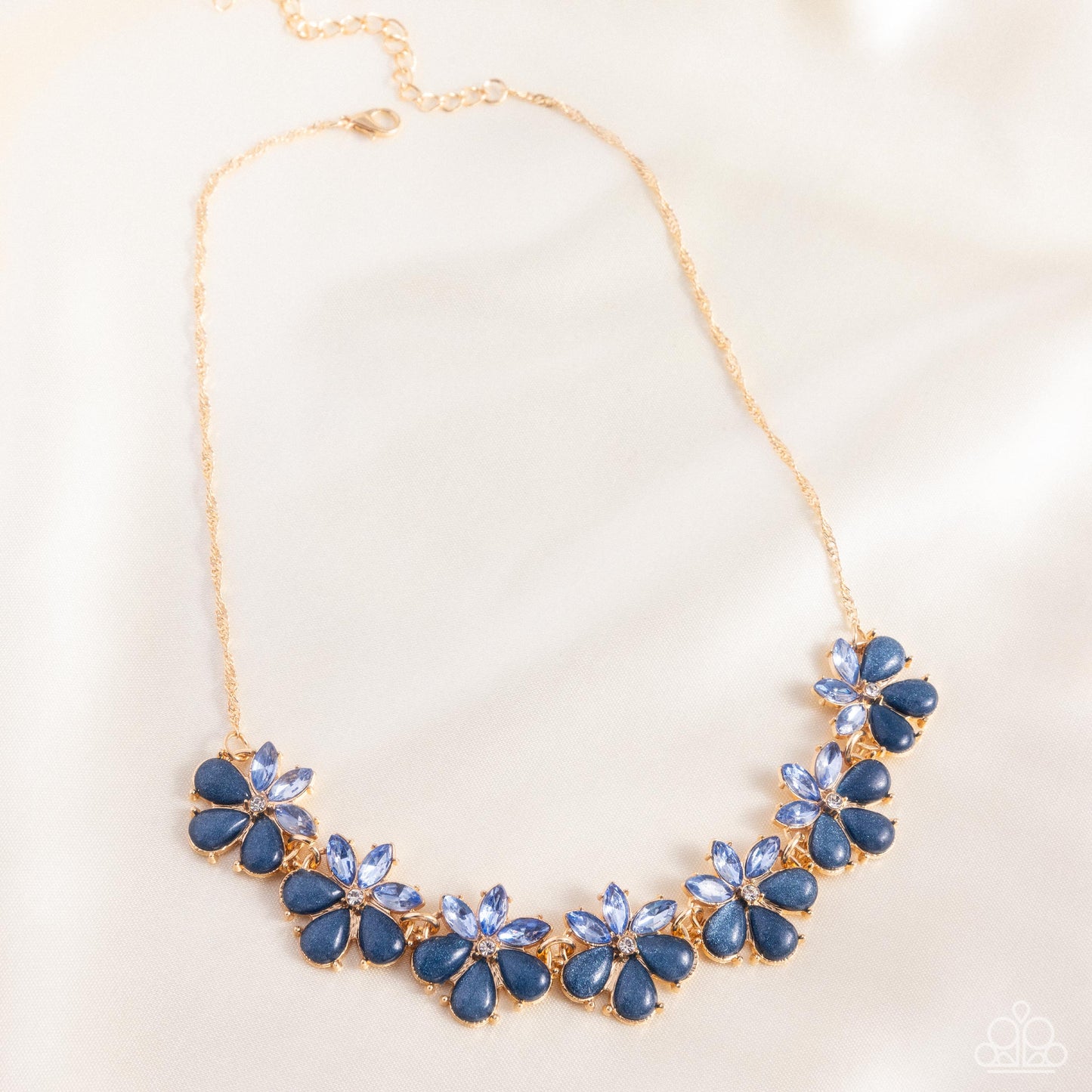 Consistent Chic - Blue Gem Floral Gold Short Necklace