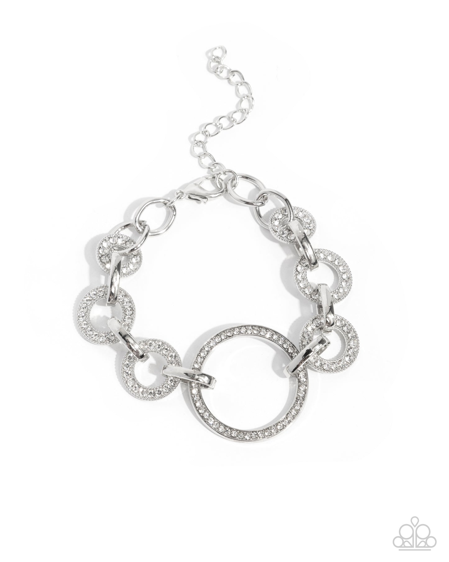 Smooth Shimmer - White Rhinestone Silver Circle Bracelet