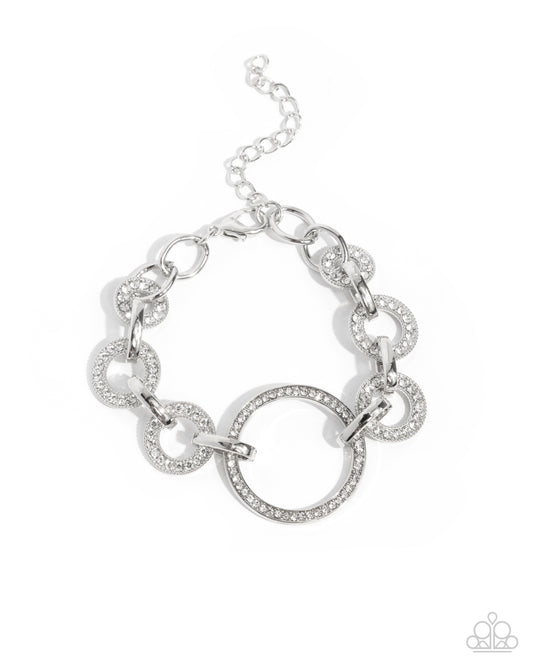 Smooth Shimmer - White Rhinestone Silver Circle Bracelet