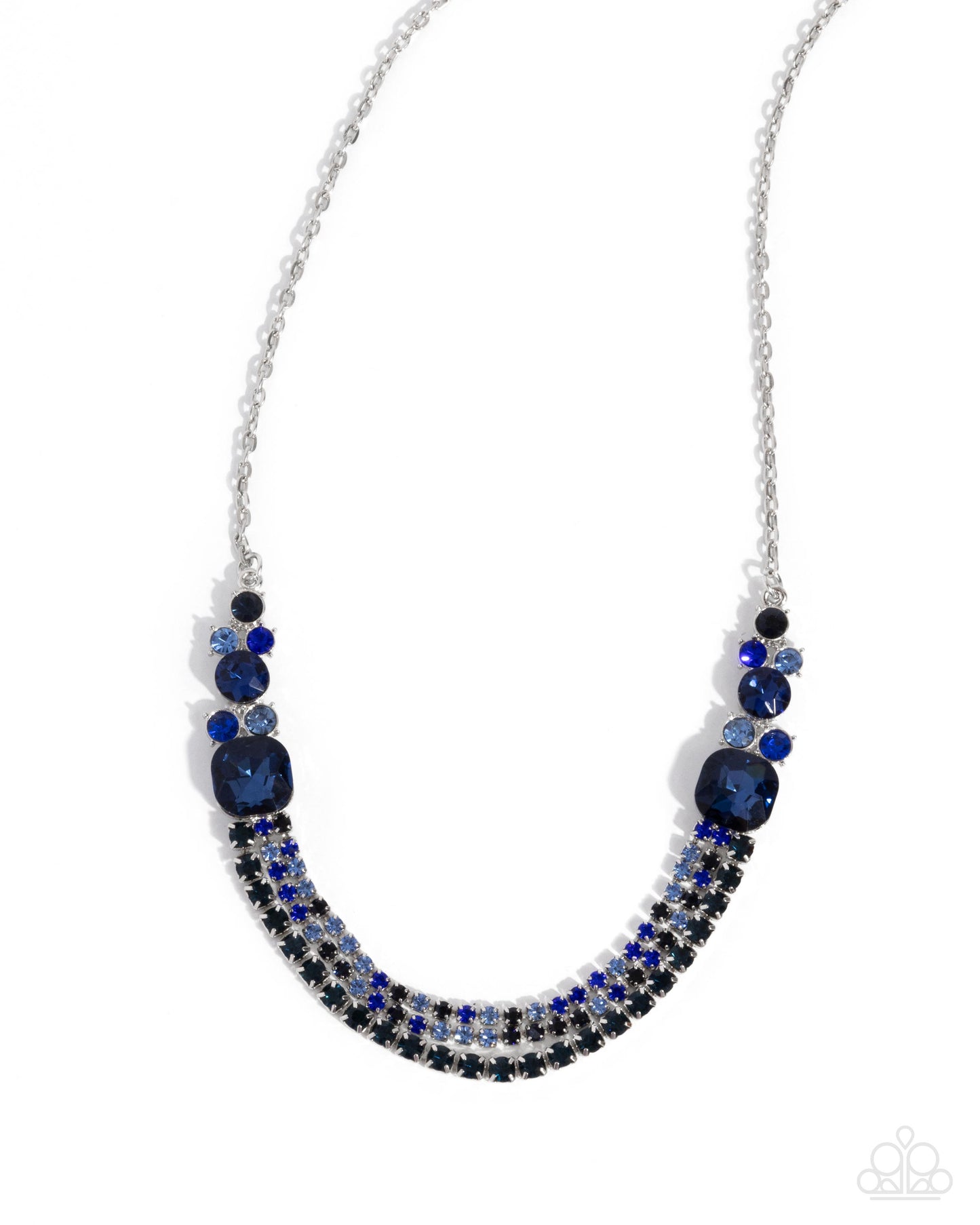 Relaxed Refinement - Blue Rhinestone Silver Layered Short Necklace