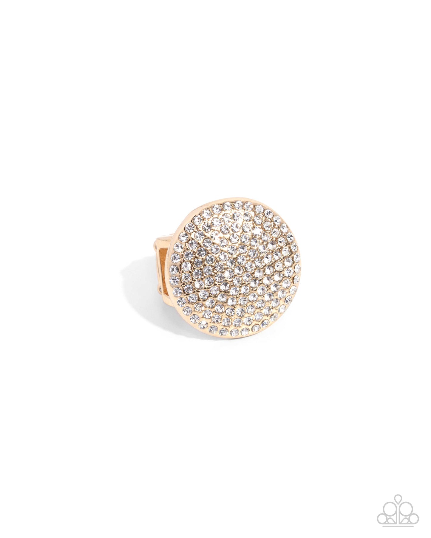 Studded Scout - Gold Circle White Rhinestone Ring