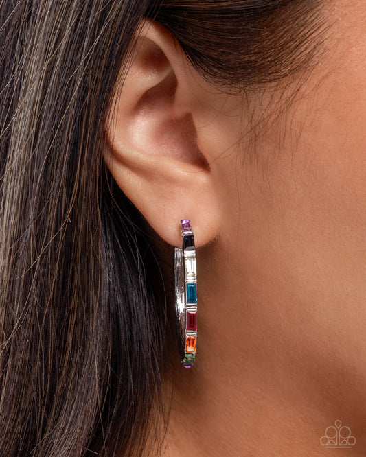 Carnival Chic - Multi Color Rhinestone Silver Hoop Post Earrings