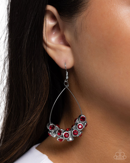 Courageous Chandelier - Red and White Rhinestone Silver Fishhook Earrings