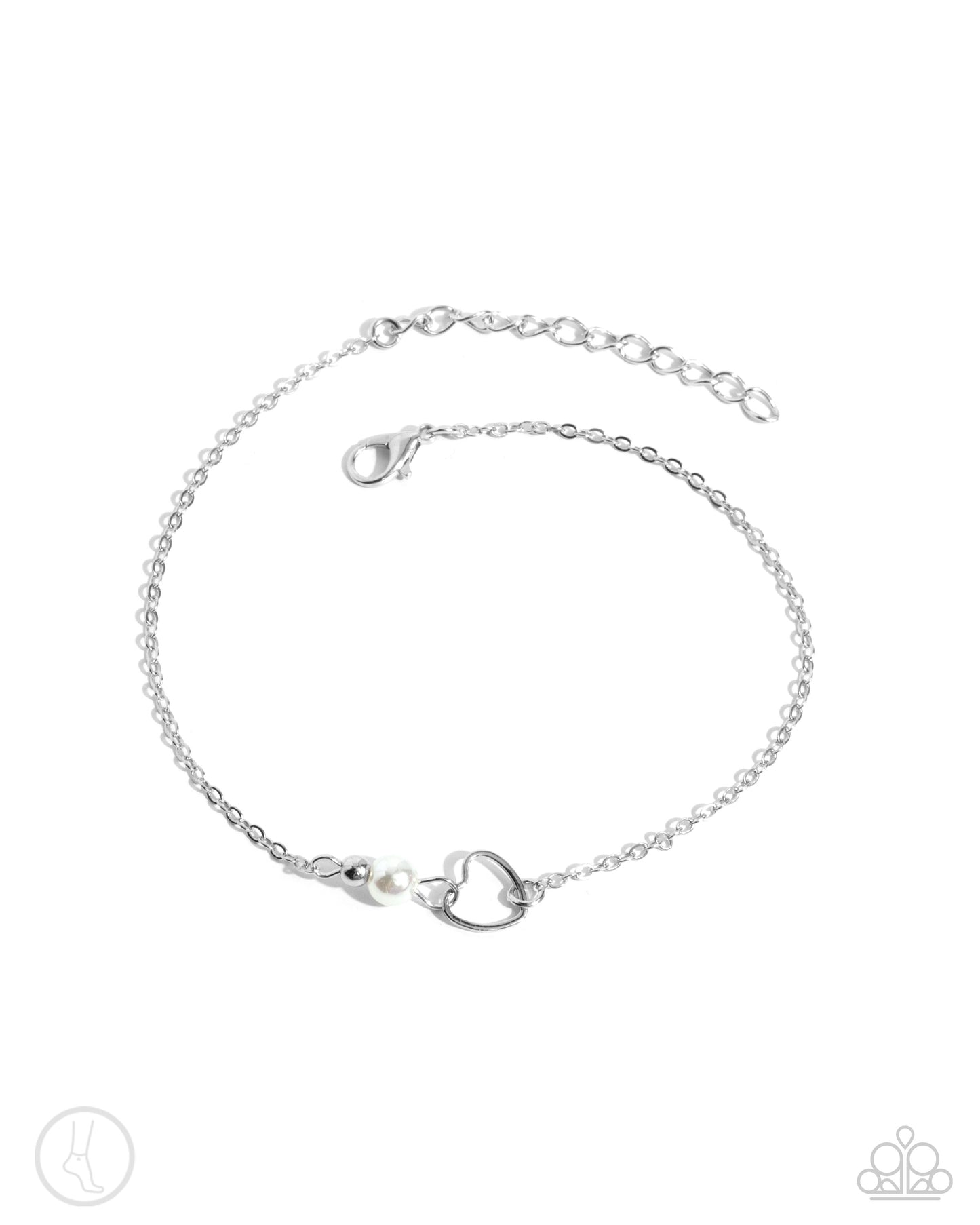 Affectionate Assertion - White Rhinestone Silver Heart Anklet