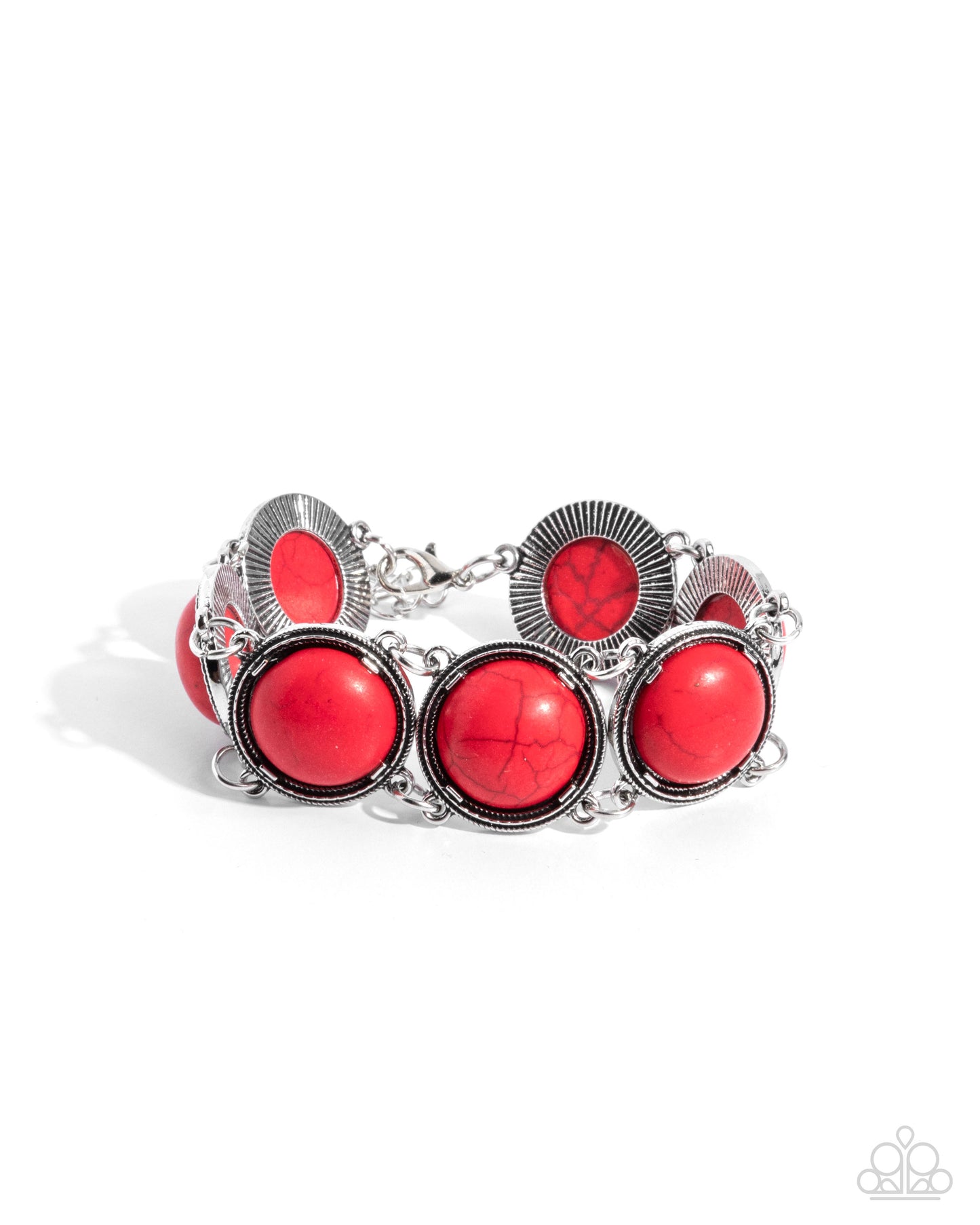 Stony Session - Red Crackle Stone Silver Clasp Bracelet