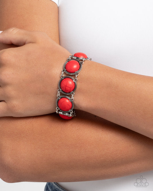 Stony Session - Red Crackle Stone Silver Clasp Bracelet