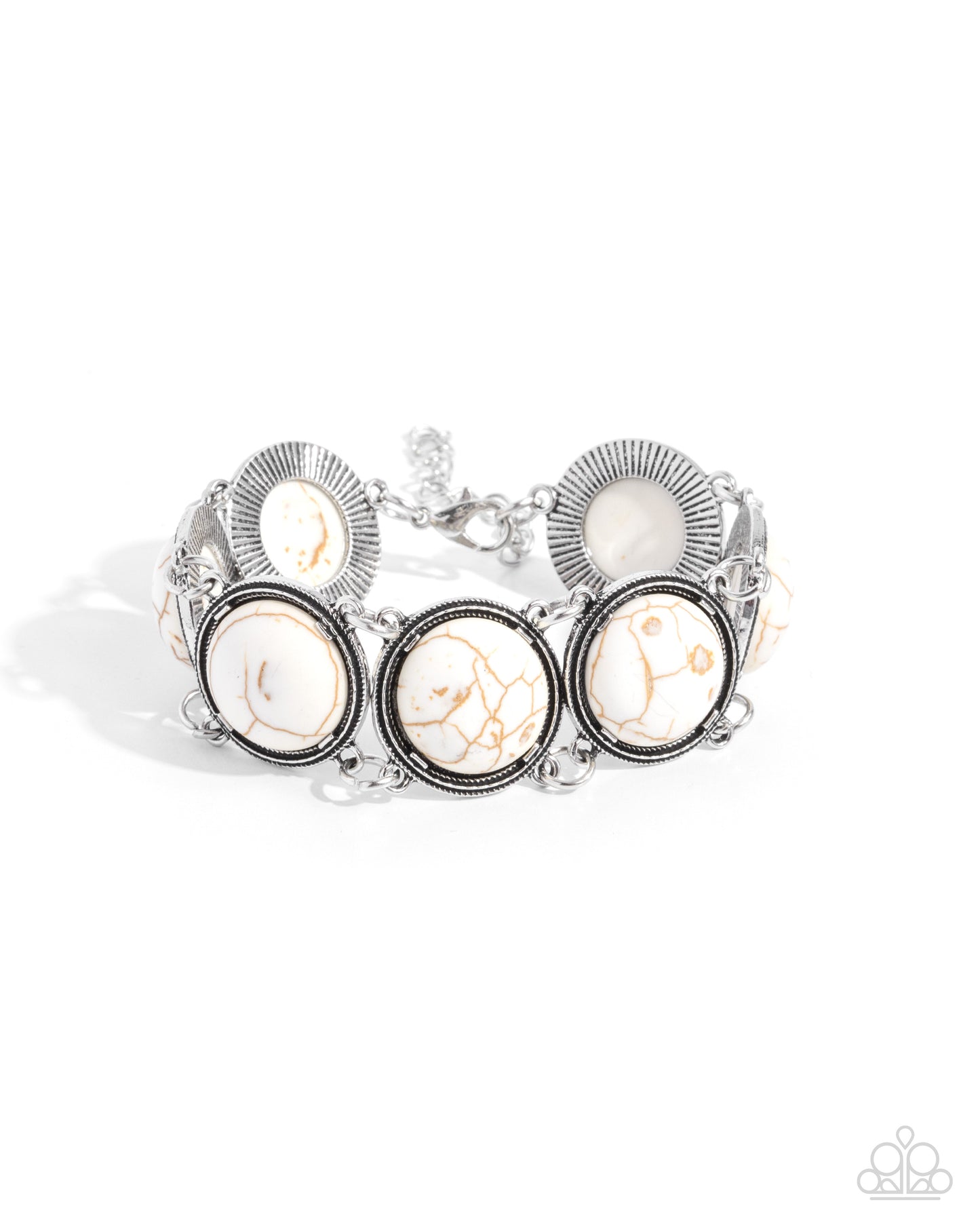 Stony Session - White Crackle Stone Silver Clasp Bracelet