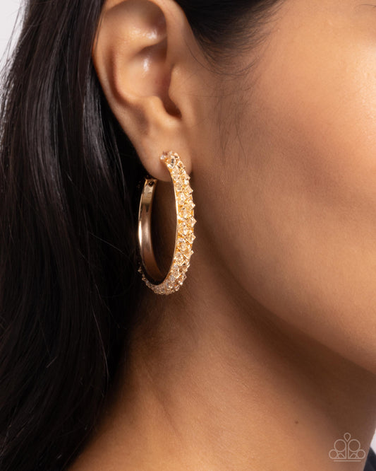 Glowing Garland - Gold Crystal Bead Hoop Post Earrings