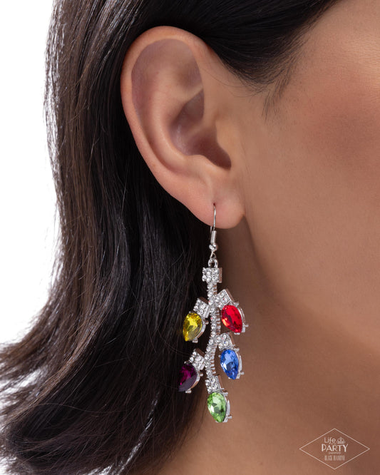 Christmas Lights - Multi Gems White Rhinestones Fishhook Earrings - Life of the Party Black Diamond Encore Exclusive