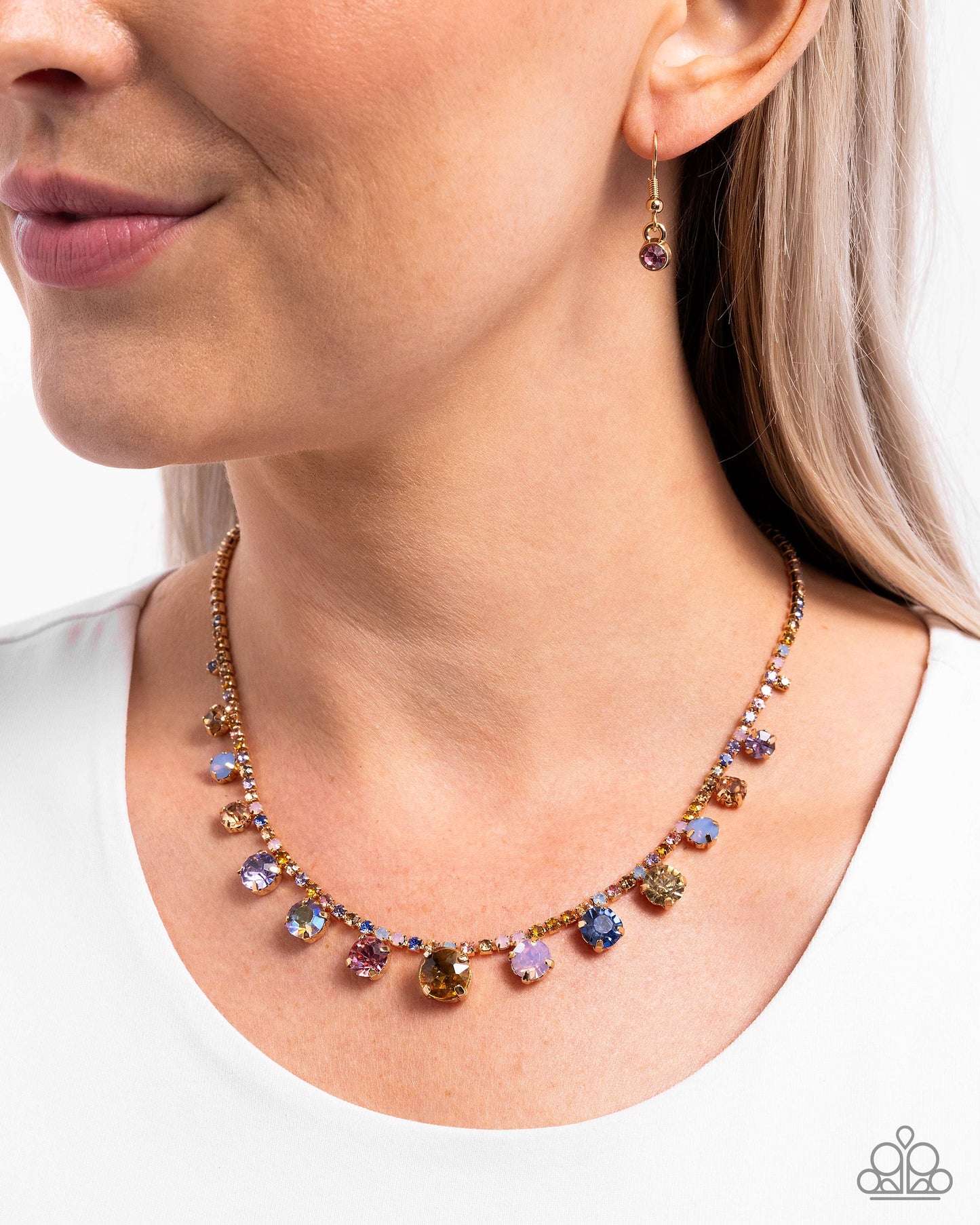 Colorful Countess - Multi Ombre Rhinestone Silver Short Necklace