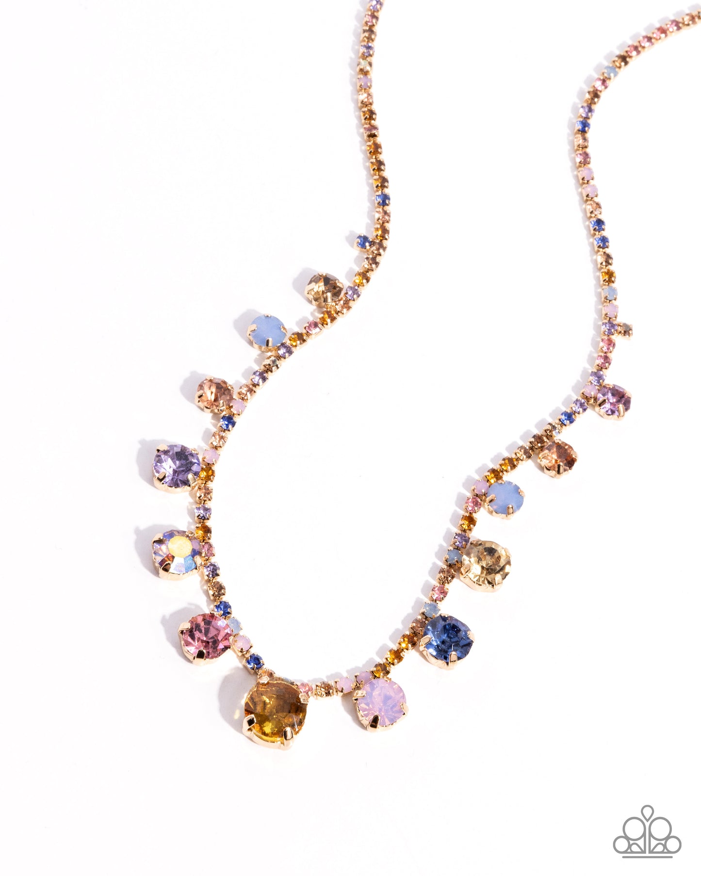 Colorful Countess - Multi Ombre Rhinestone Silver Short Necklace