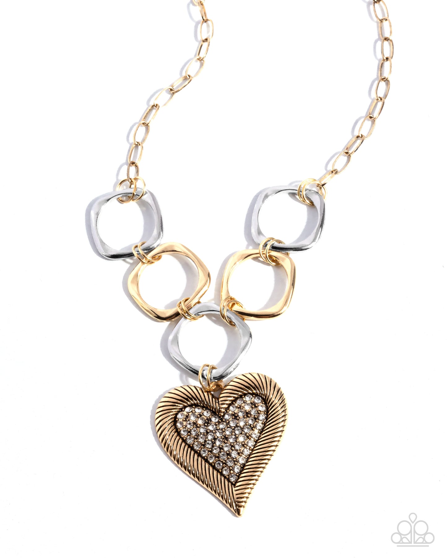 Focused Affection - Gold Heart and Silver Mixed Metal Short Necklace