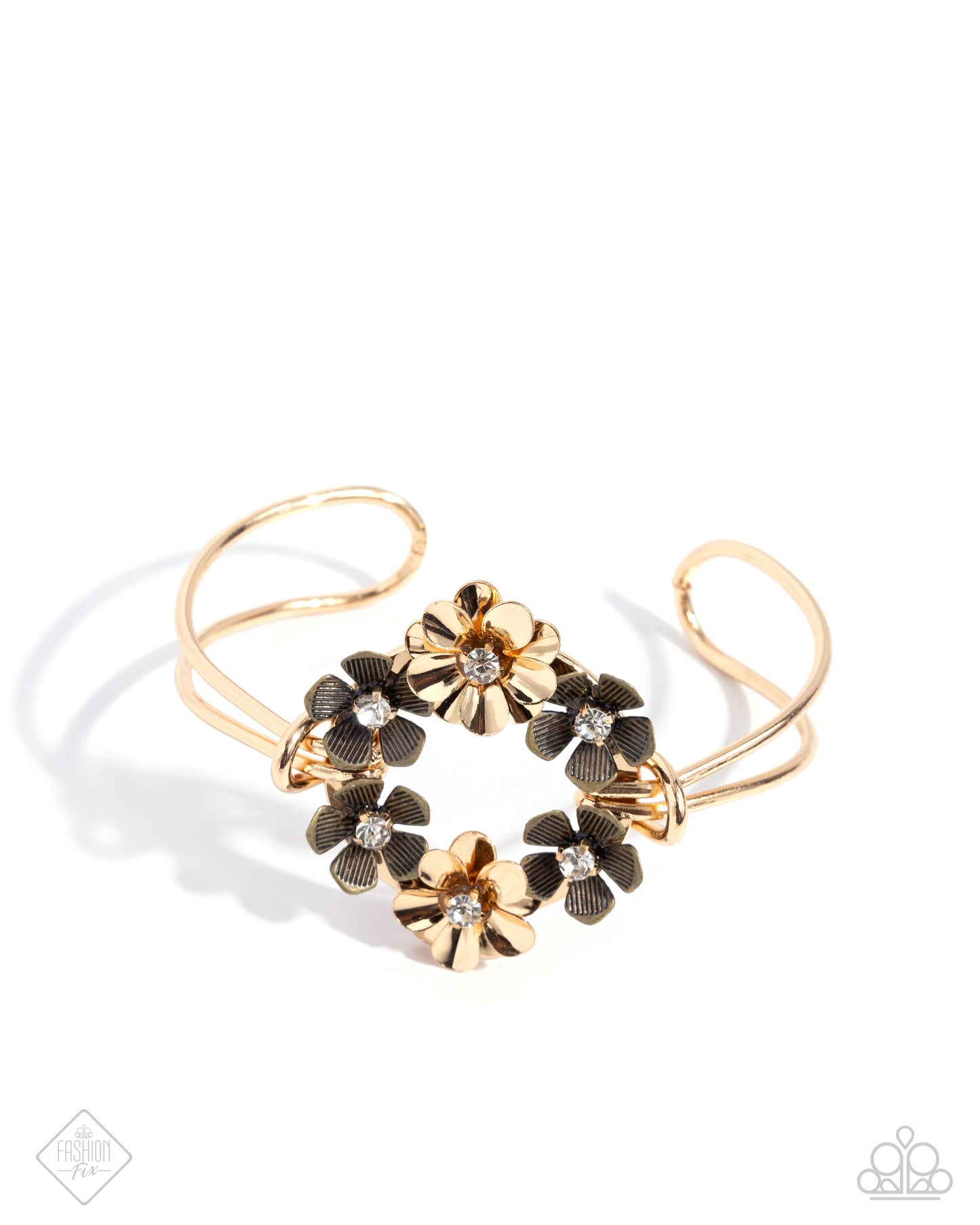 Genuine Garden - Gold and Brass Flower Cuff Bracelet - Fashion Fix