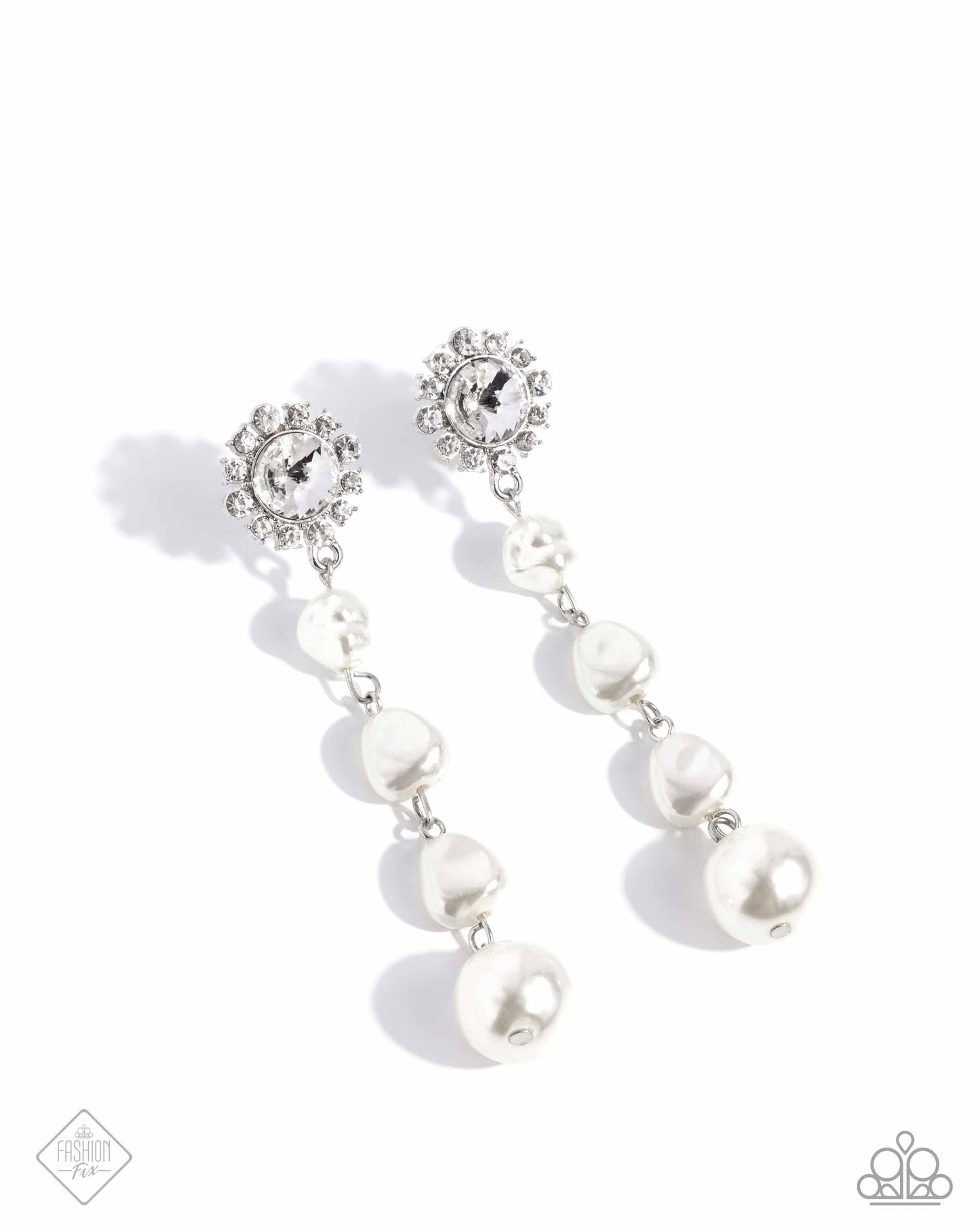 Modish Motif - White Pearl Rhinestone Silver Post Earrings - Fashion Fix