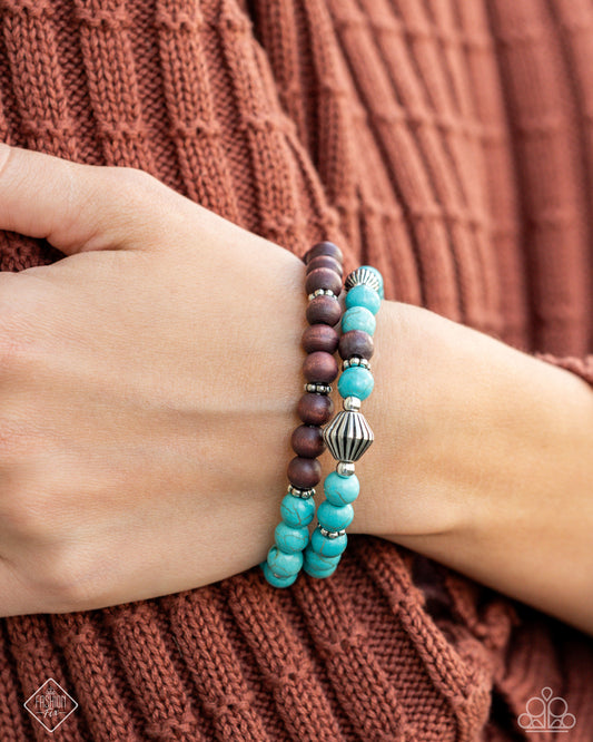 Restful Review - Blue Turquoise Stone Brown Wooden Bead Stretchy Bracelet Set - Fashion Fix