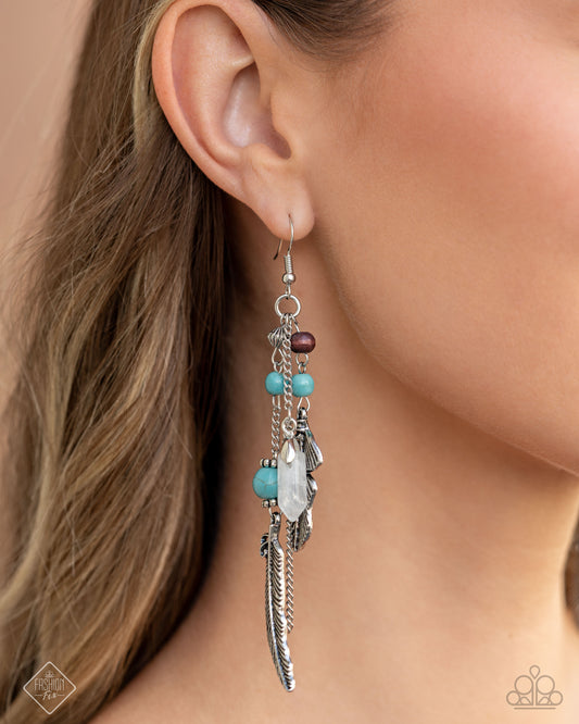 Restful Runway - Blue Turquoise Silver Feather Fishhook Earrings - Fashion Fix