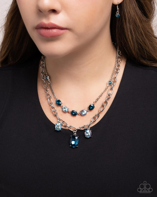 Just for this Moment - Blue Gem Silver Layered Short Necklace