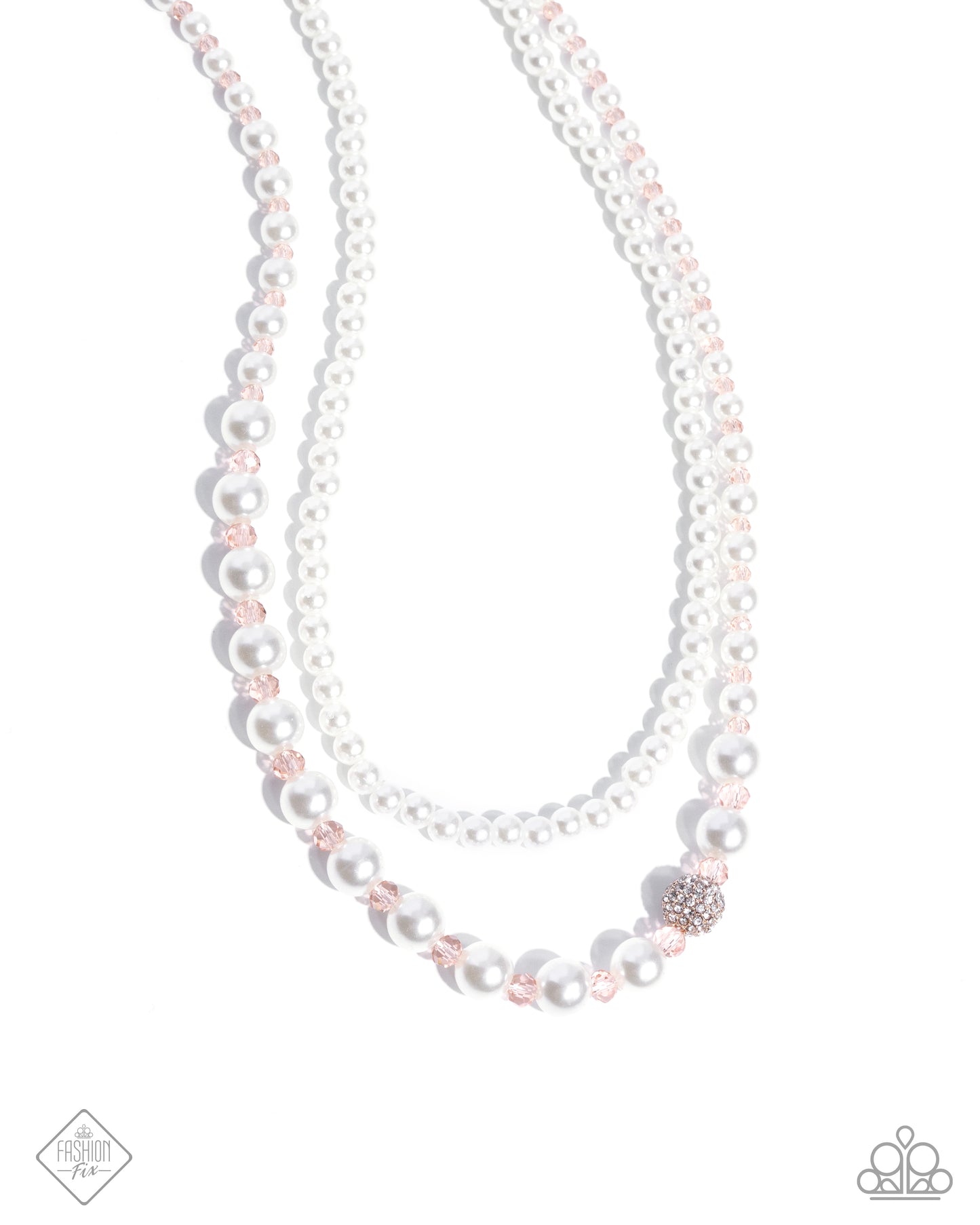 Radiant Range - Pink Bead White Pearl Layered Short Necklace - Fashion Fix